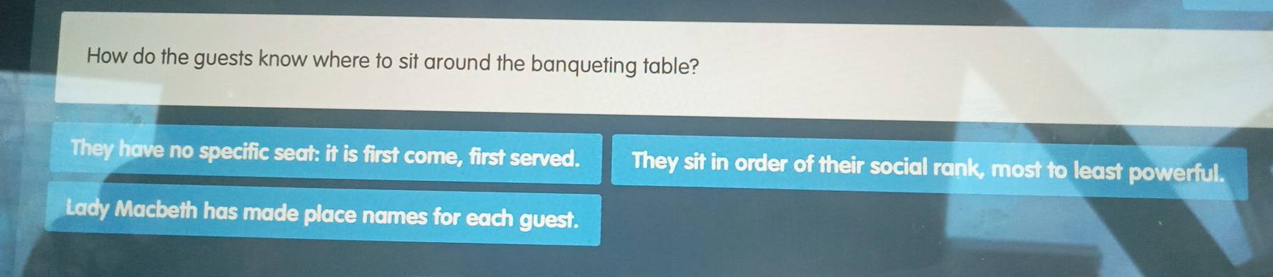 Solved: How do the guests know where to sit around the banqueting table ...