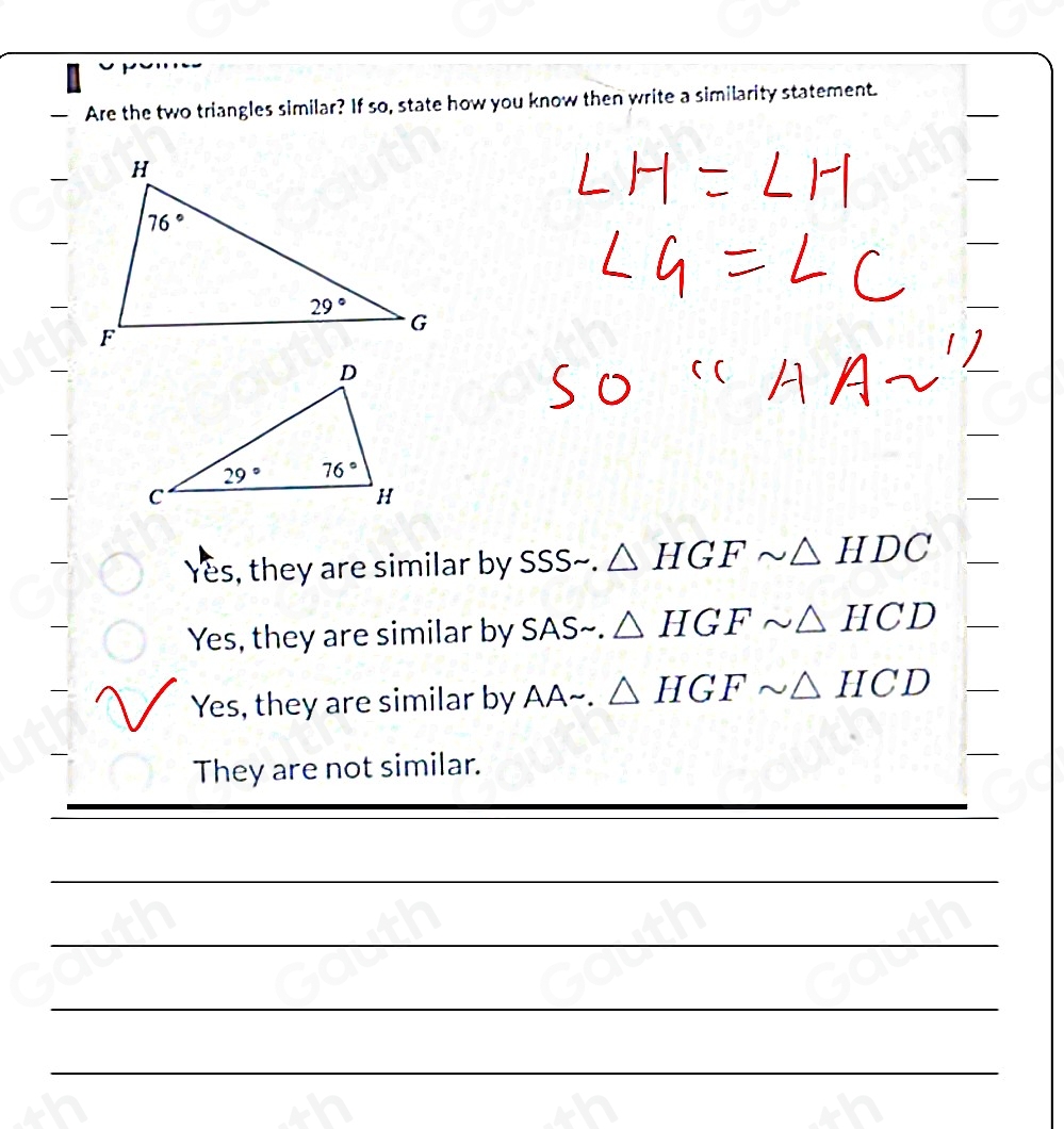 Solved: Are the two triangles similar? If so, state how you know then ...