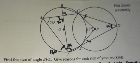 awn
tely
Find the size of angle BFE. Give reasons for each step of y