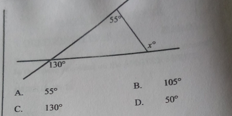 A. 55°
D. 50°
C. 130°