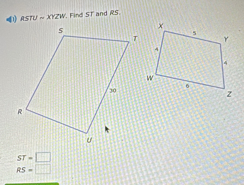 STUsim X YZ  . Find ST and RS.
ST=□
RS=□