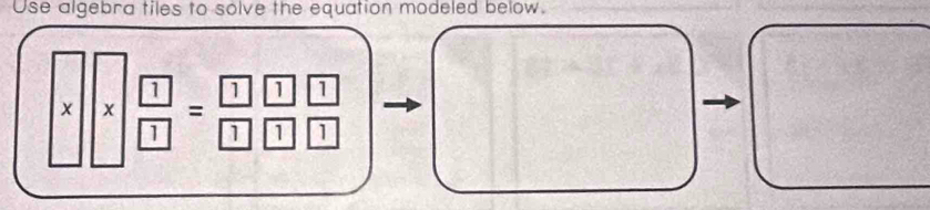 Use algebra tiles to solve the equation modeled below.
* * * frac  1/11 =frac 11 1frac 1111□  
^