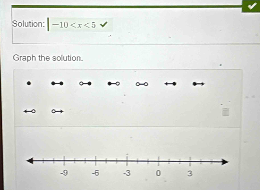 Solution: |-10
Graph the solution.