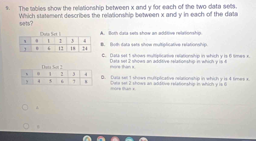 Solved: The tables show the relationship between x and y for each of ...