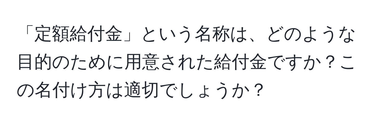 「定額給付金」という名称は、どのような目的のために用意された給付金ですか？この名付け方は適切でしょうか？