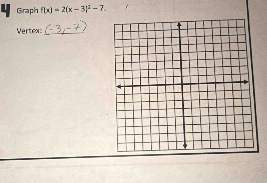 Graph f(x)=2(x-3)^2-7. 
Vertex:_