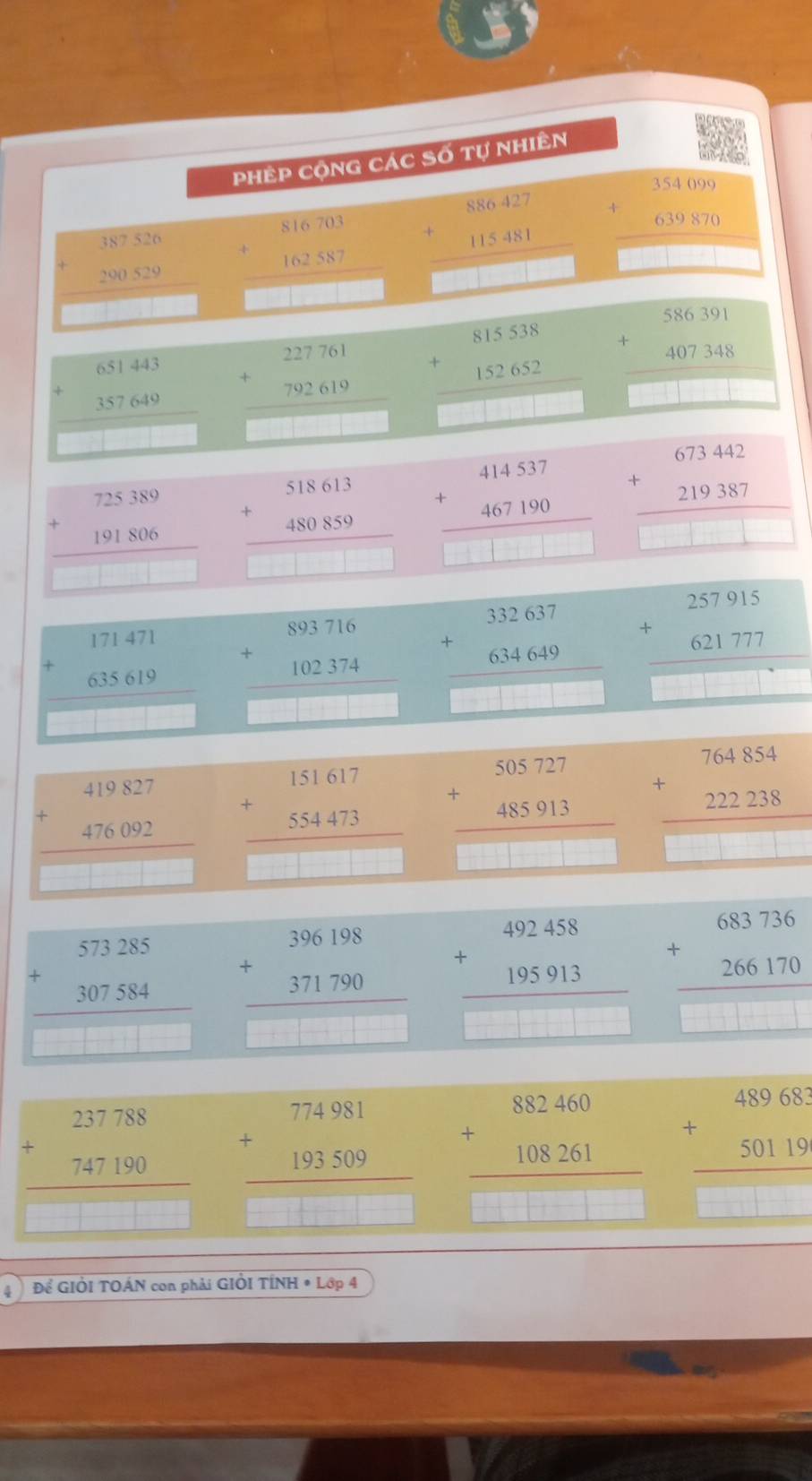 a
phép cộng các Số tự nhiên
beginarrayr 387820200.529 hline □ endarray beginarrayr 816703 +162587 hline □ endarray beginarrayr 886427 +115481 hline endarray beginarrayr 35109 +639870 hline □ endarray
beginarrayr 681443 +357649 hline □ endarray beginarrayr 227761 +792619 hline endarray beginarrayr 815538 +152652 hline endarray beginarrayr 586.391 +407.348 hline □ endarray
beginarrayr 725389 +191806 hline □ □ □ □ endarray beginarrayr 518613 +480859 hline □ □ □ endarray beginarrayr 414537 +467190 hline □ □ □ □ endarray beginarrayr 67342 +219387 hline □ □ □ endarray
overline □ □ □ 
beginarrayr 171471 +635619 hline □ endarray beginarrayr 893716 +102374 hline endarray beginarrayr 332637 +634649 hline □ endarray beginarrayr 257915 +621777 hline endarray ..............
beginarrayr 419827 +476092 hline endarray beginarrayr 151617 +554473 hline endarray beginarrayr 505727 +485913 hline endarray beginarrayr 764854 +222238 hline endarray
beginarrayr 573285 +307584 hline endarray beginarrayr 396198 +371790 hline endarray beginarrayr 492458 +195913 hline endarray beginarrayr 683736 +266170 hline endarray
□ □ □ □
□ □
beginarrayr 237788 +747190 hline endarray beginarrayr 774981 +193509 hline endarray beginarrayr 882460 +108261 hline endarray beginarrayr 48968 +50119 hline endarray
 1/-| + 1/d +·s ·s
4 ) Để GIỞI TOÁN con phải GIÔI TÍNH * Lớp 4