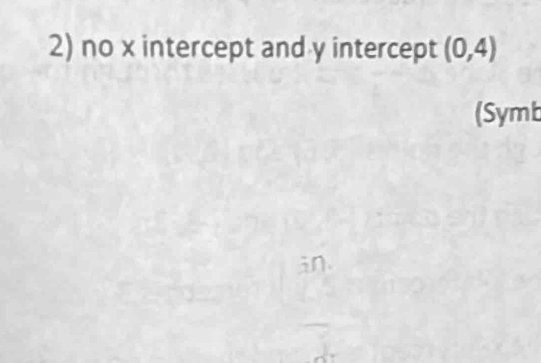 no x intercept and y intercept (0,4)
(Symb