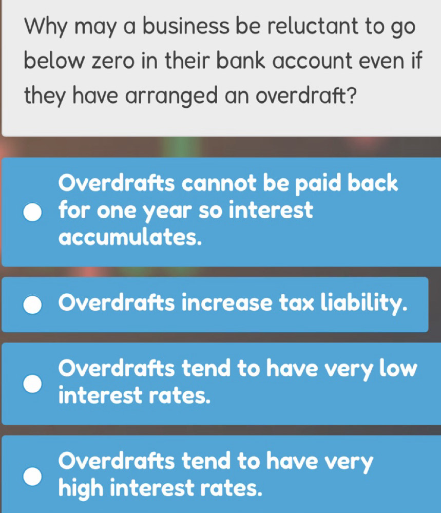 Solved: Why may a business be reluctant to go below zero in their bank ...