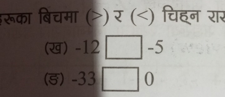 रूका बिचमा (>) र ( -1 a ∠ | □ -5
(5) -33 | □ (
^circ 