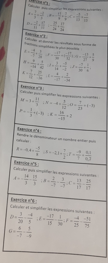 Exercice n° :
Calculer puis simplifier les expressions suivantes :
e
es :
s
s :
E
C