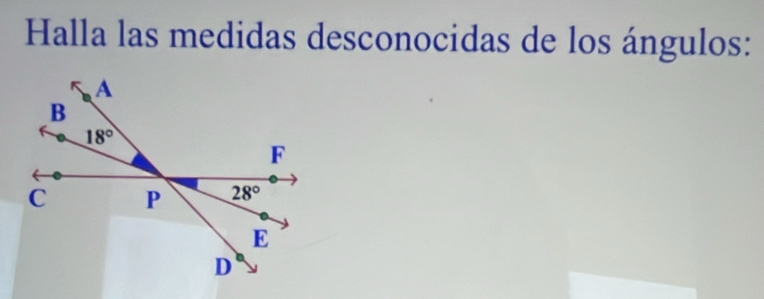 Halla las medidas desconocidas de los ángulos: