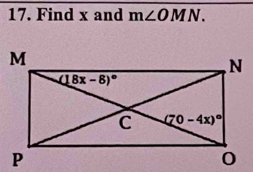 Find x and m∠ OMN.