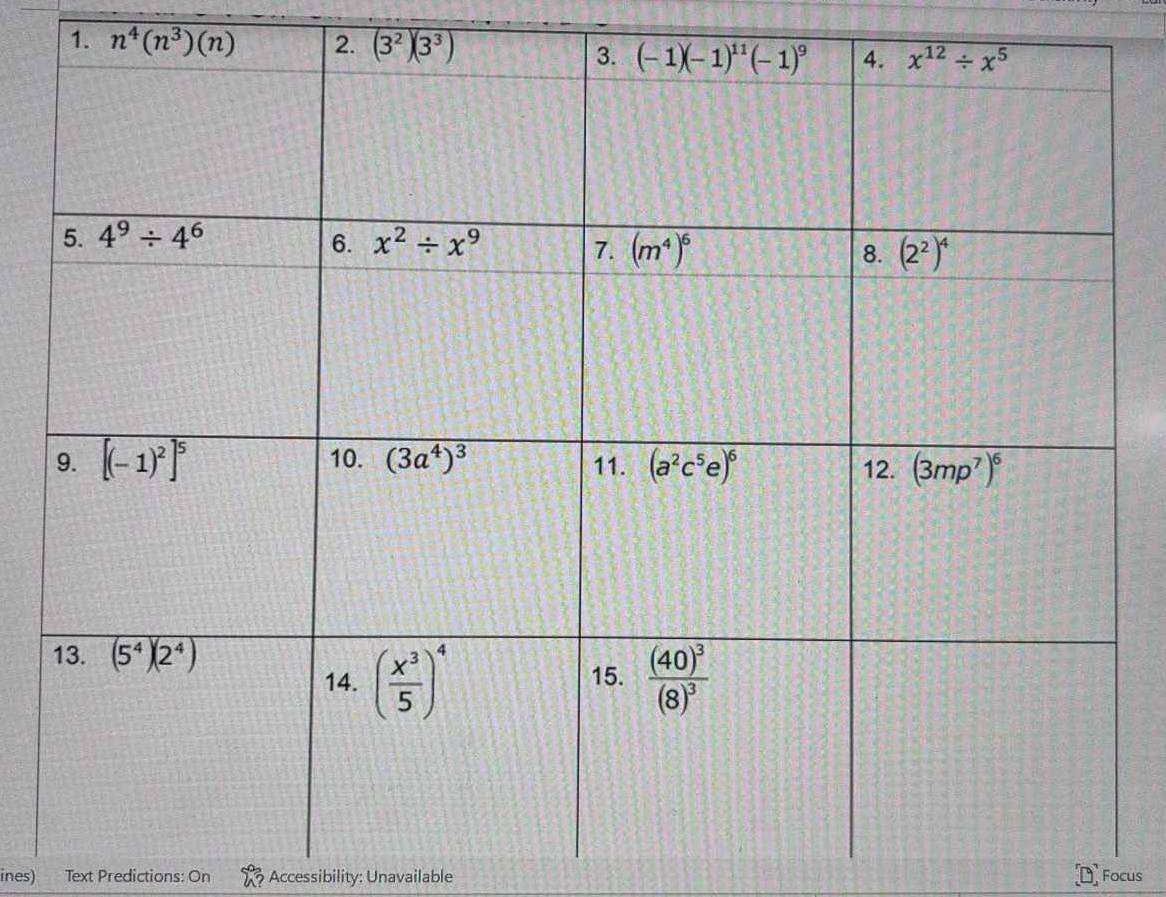 n^4(n^3)(n) 2. 
ines) Text Predictions: On Accessibility: Unavailable Focus