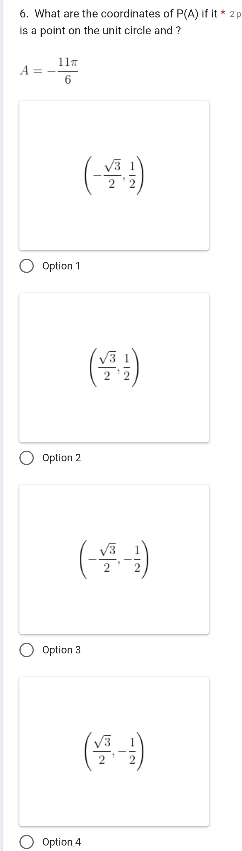 Solved: What are the coordinates of P(A)i it*2 n is a point on the unit ...