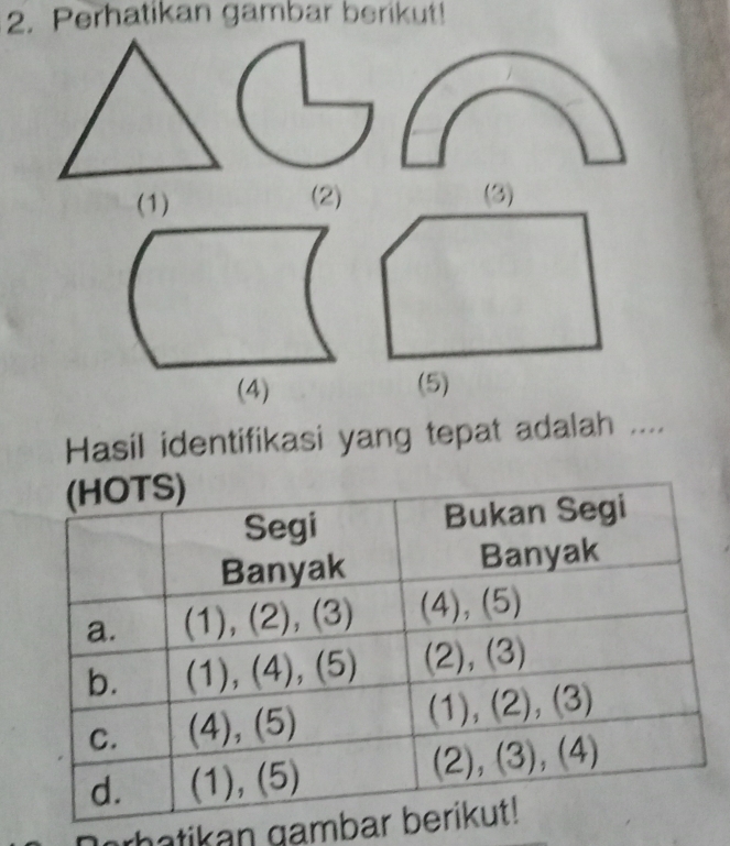 Perhatikan gambar berikut! 
(2) 
Hasil identifikasi yang tepat adalah .... 
rhatikan gam