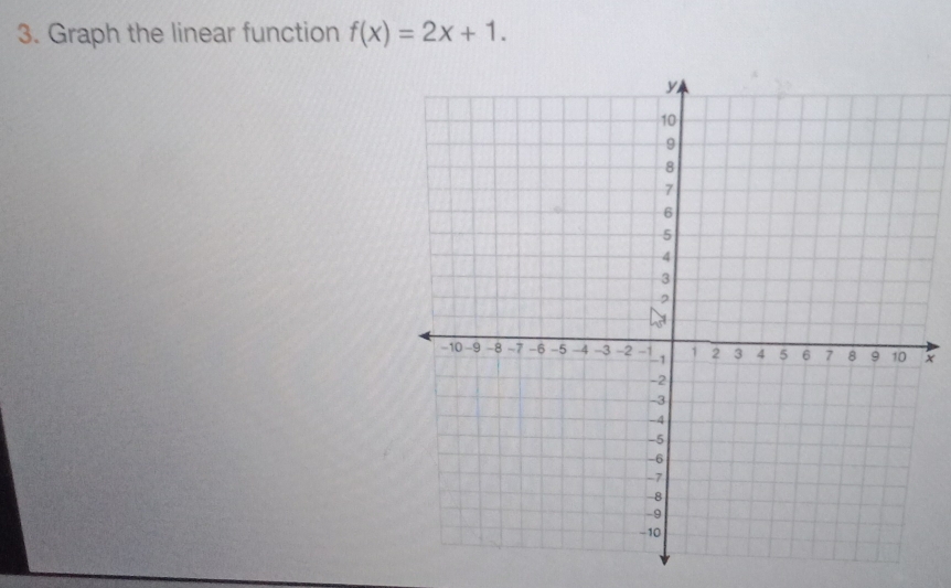 Graph the linear function f(x)=2x+1. 
×