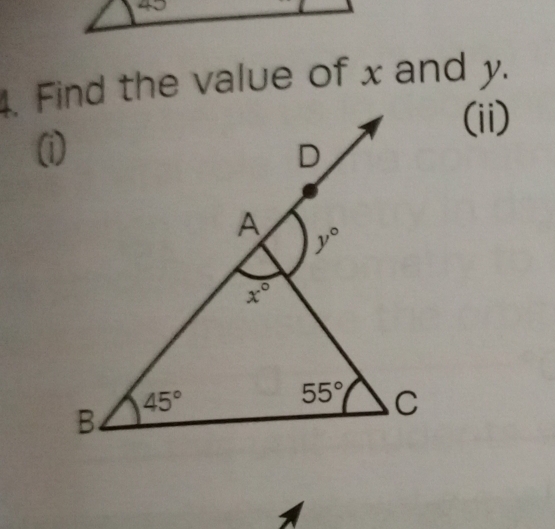 2x
4. Find the value of x and y.
(ii)