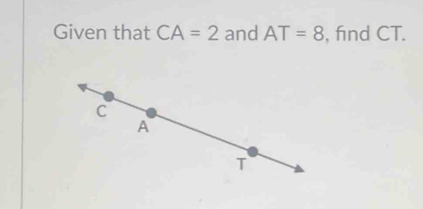 Given that CA=2 and AT=8 , find CT.