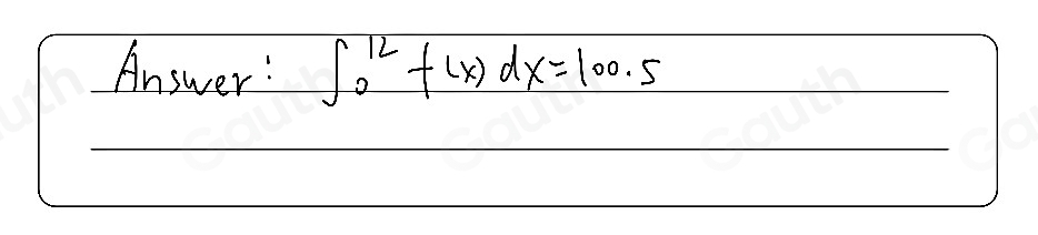 Answer: ∈t _0^(12)f(x)dx=100.5