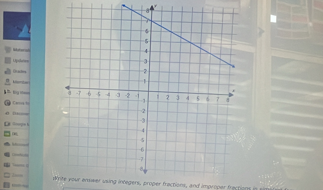 Materials 
Updates 
Grades 
Member 
Big ideas 
Canva f 
Discover 
Gougie N 
TXL 
Miczose 
Orettots 
Teans ( 
Zaom Write your answer using integers, proper fractions, and improper fractions in sim