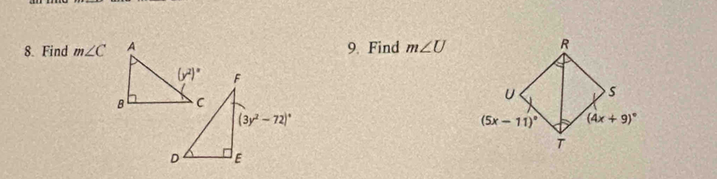 Find m∠ C 9. Find m∠ U