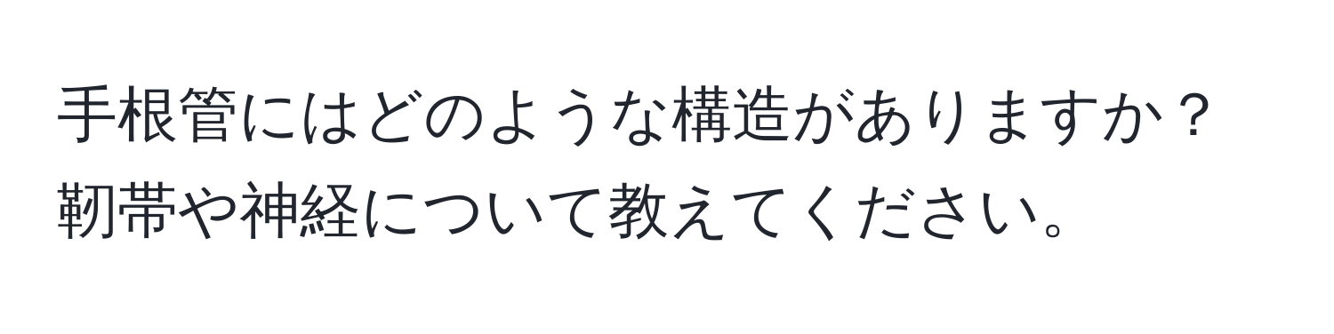 手根管にはどのような構造がありますか？靭帯や神経について教えてください。