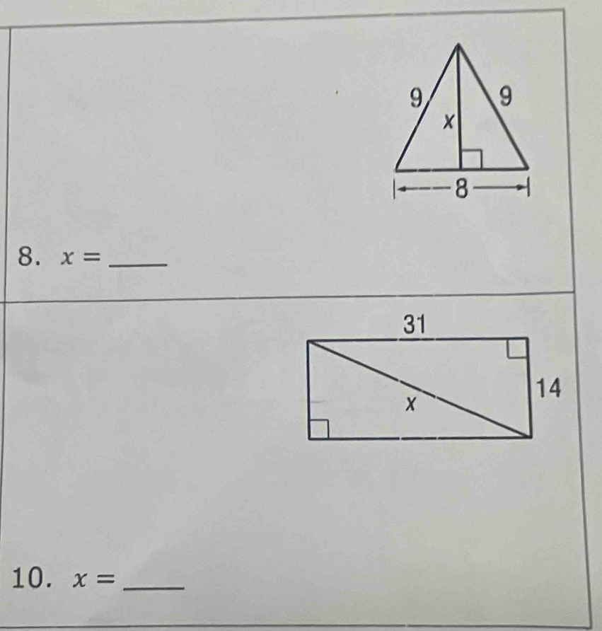 x= _ 
10. x= _