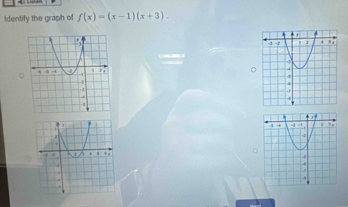 Listen 
Identify the graph of f(x)=(x-1)(x+3).