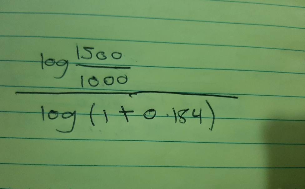 frac log  1500/1000 -log (1+0.184)