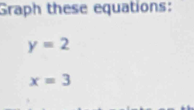 Graph these equations:
y=2
x=3