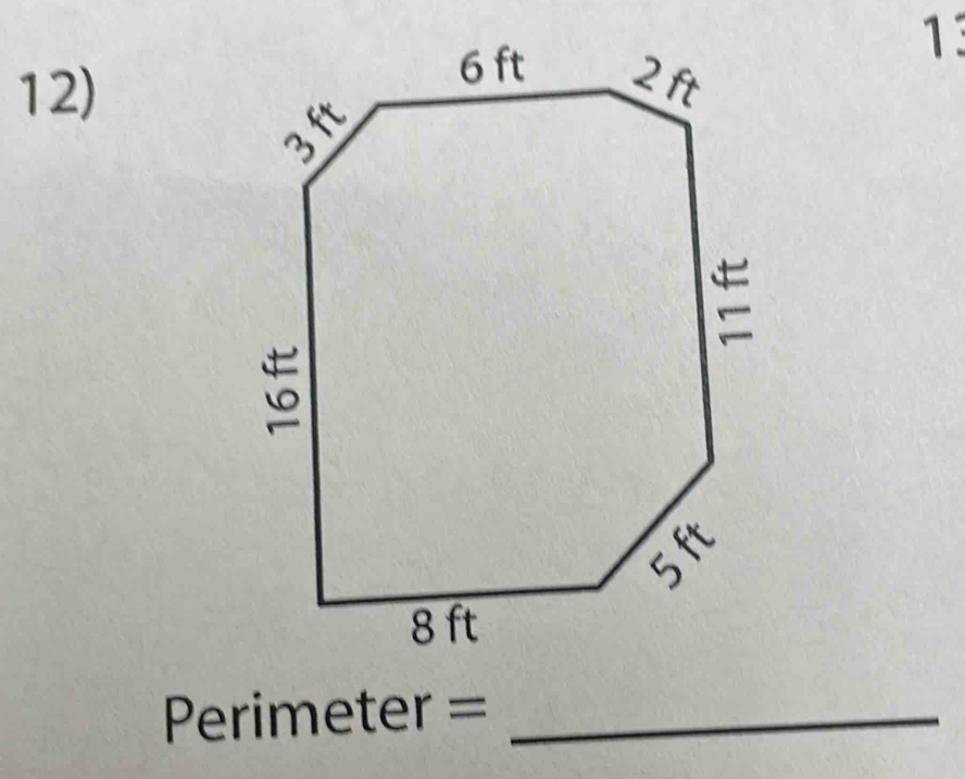 13 
12) 
Perimeter =_