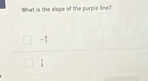 What is the slope of the purple line?
- 6/7 
 7/6 