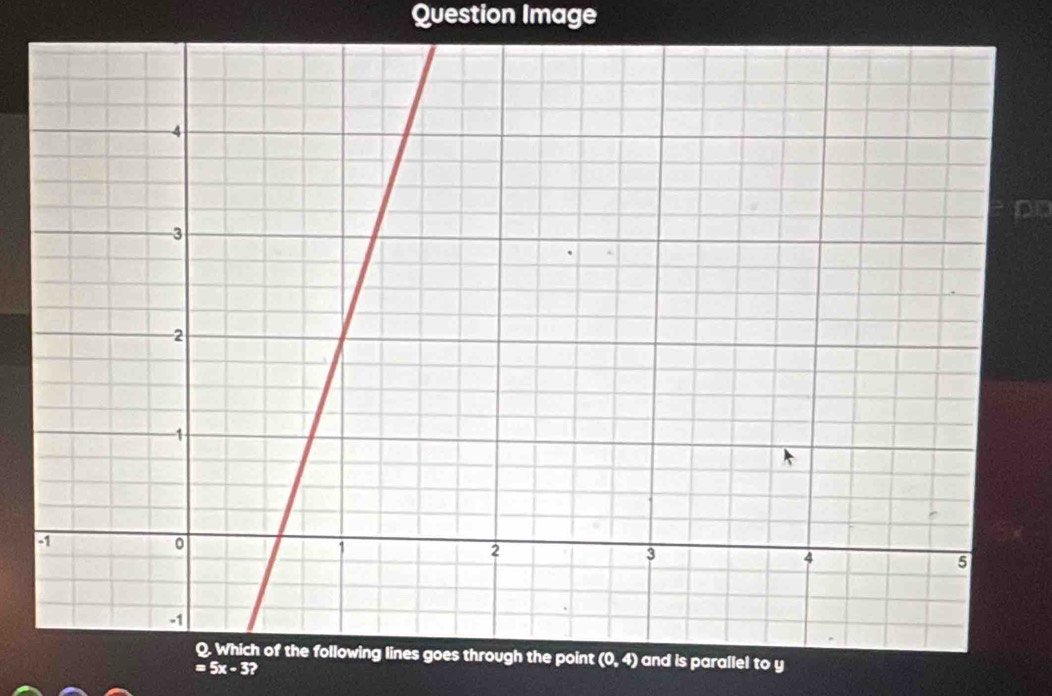 Question Image
oD
nd is parallel to y
=5x-3?