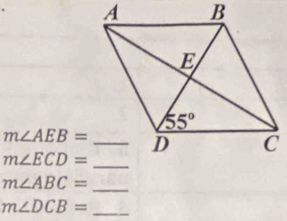 m∠ AEB=
m∠ ECD=
_
m∠ ABC=
_ m∠ DCB=