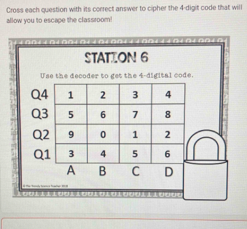 Solved: Cross each question with its correct answer to cipher the 4 ...