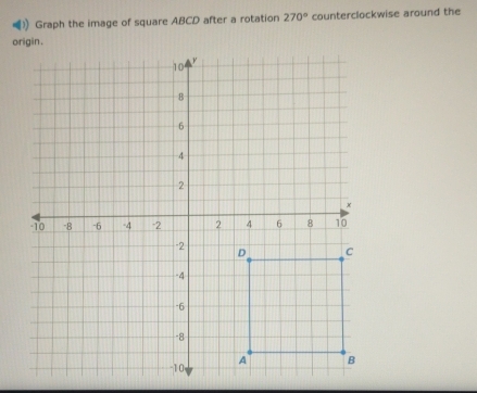 )) Graph the image of square ABCD after a rotation 270° counterclockwise around the