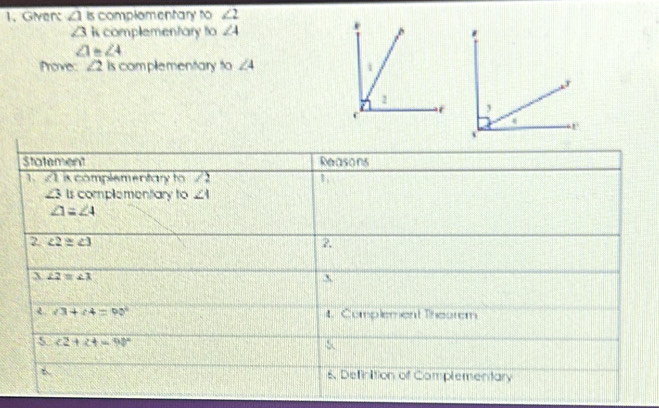 Givar: ∠ 1 is complomentary to ∠ 2
∠ 3k complementary to ∠ A
∠ 1= ∠ 4
Phonvec ∠ 2 is complementary to ∠ 4