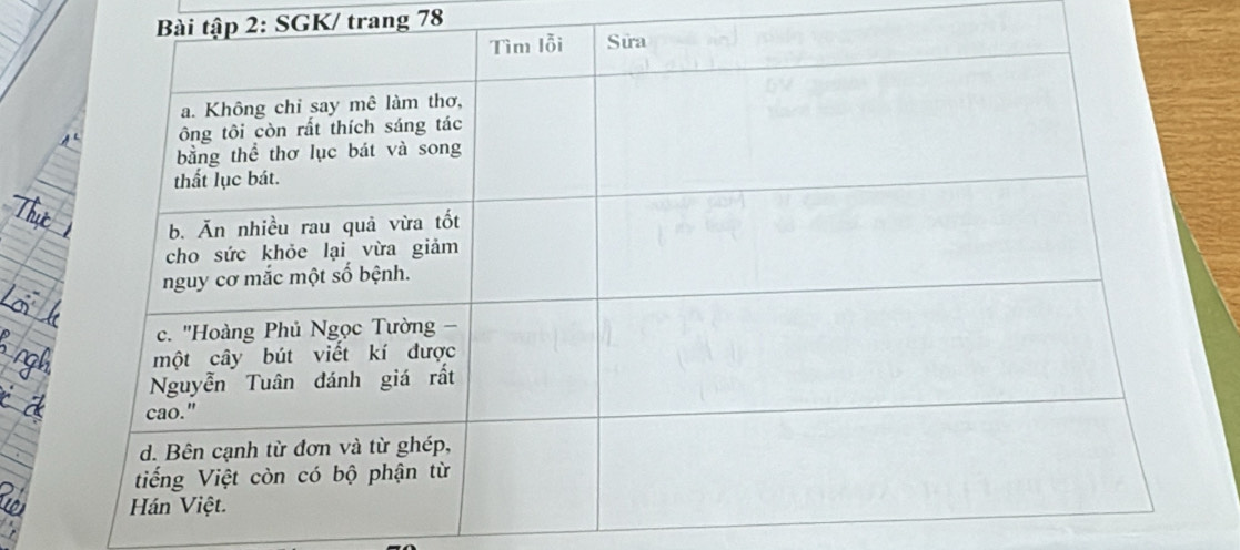 Bài tập 2: SGK/ trang 78