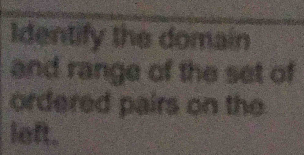 Identify the domain 
and range of the set of 
ordered pairs on the 
left.