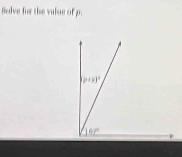 Solve for the value of p.
(p+9)^circ 
167°