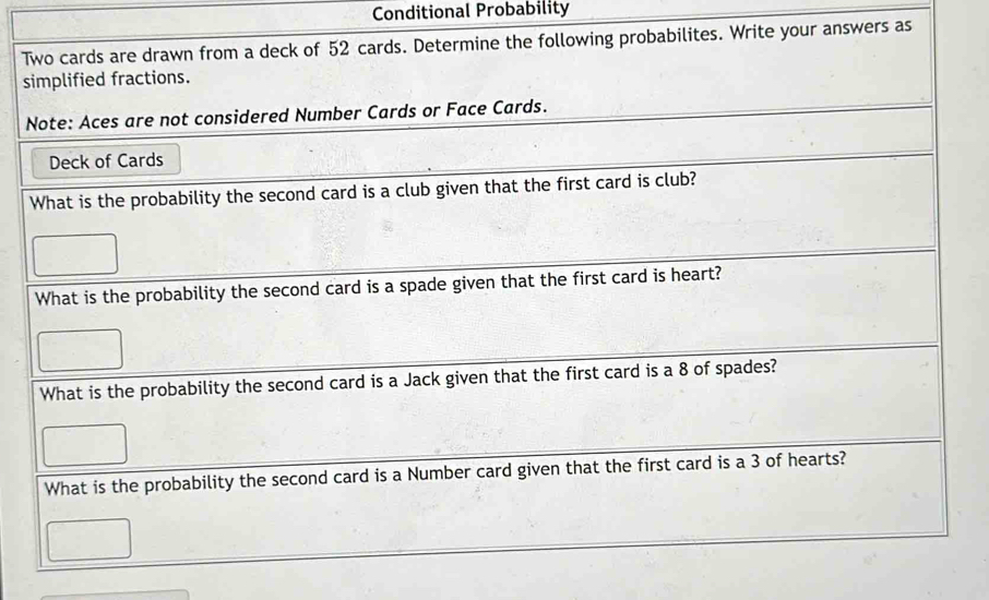 Conditional Probability 
Twers as 
s