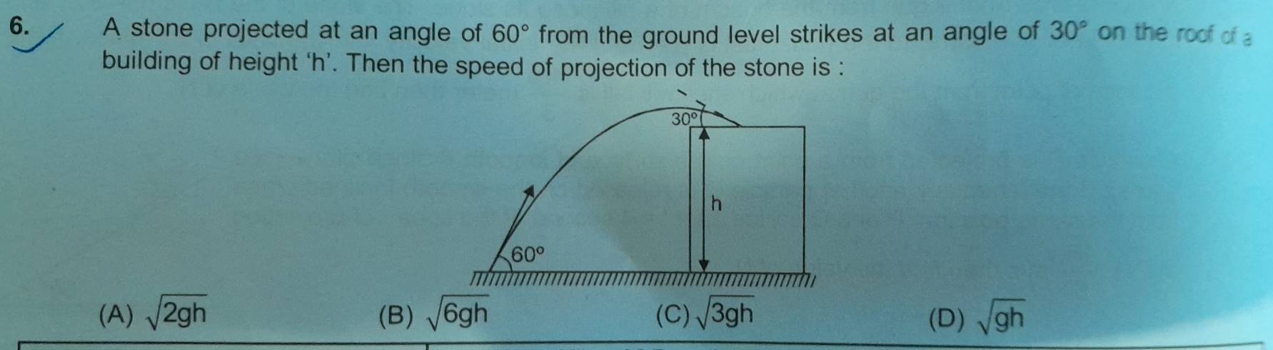 Solved: A stone projected at an angle of 60° from the ground level ...