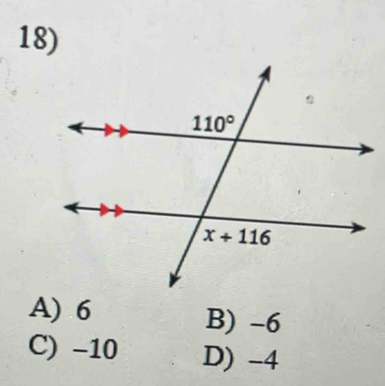 A) 6 B) -6
C) -10 D) -4