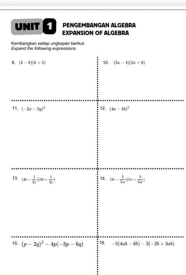 UNIT PENGEMBANGAN ALGEBRA
EXPANSION OF ALGEBRA
K
E
9