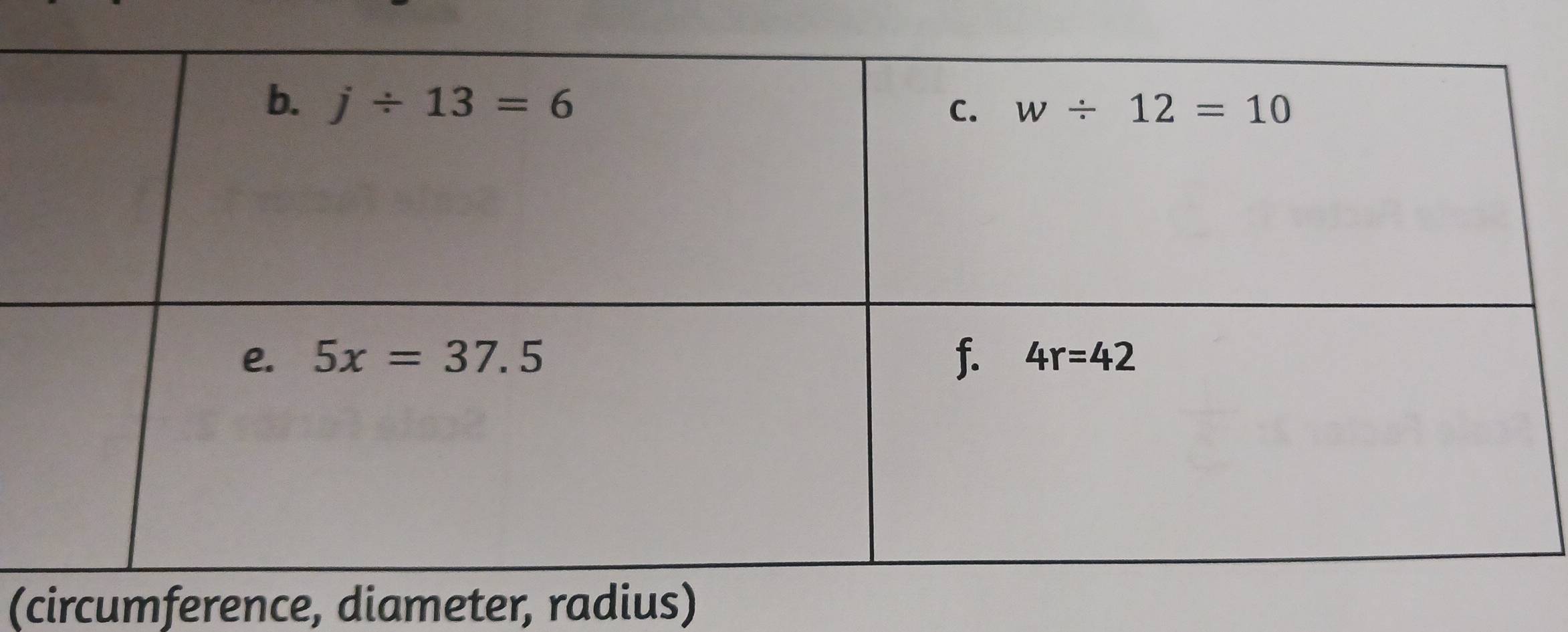 (circumference, diameter, radius)