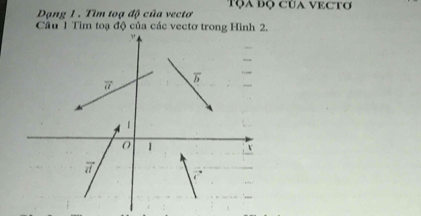 Tọa đọ của vectơ
Dạng 1 . Tìm toạ độ của vecto
Câu 1 Tìm toạ độ của các vectơ trong Hình 2.