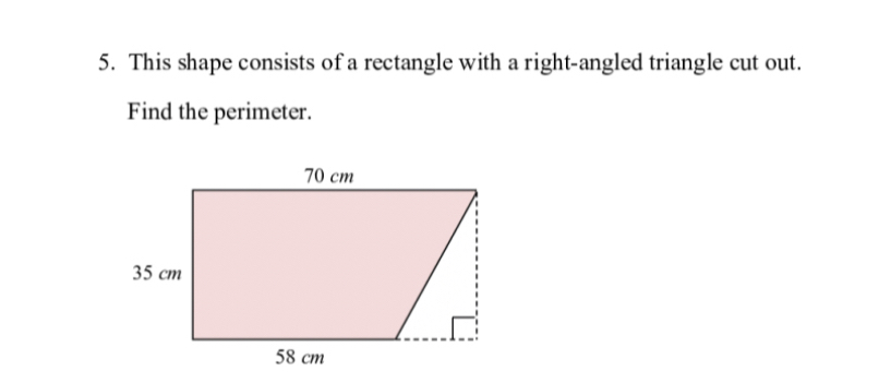 This shape consists of a rectangle with a right-angled triangle cut out. 
Find the perimeter.