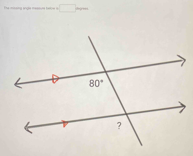 The missing angle measure below is △ degrees.