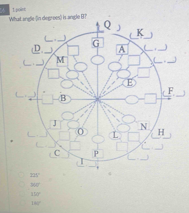 16 1 point
e B?
360°
150°
180°